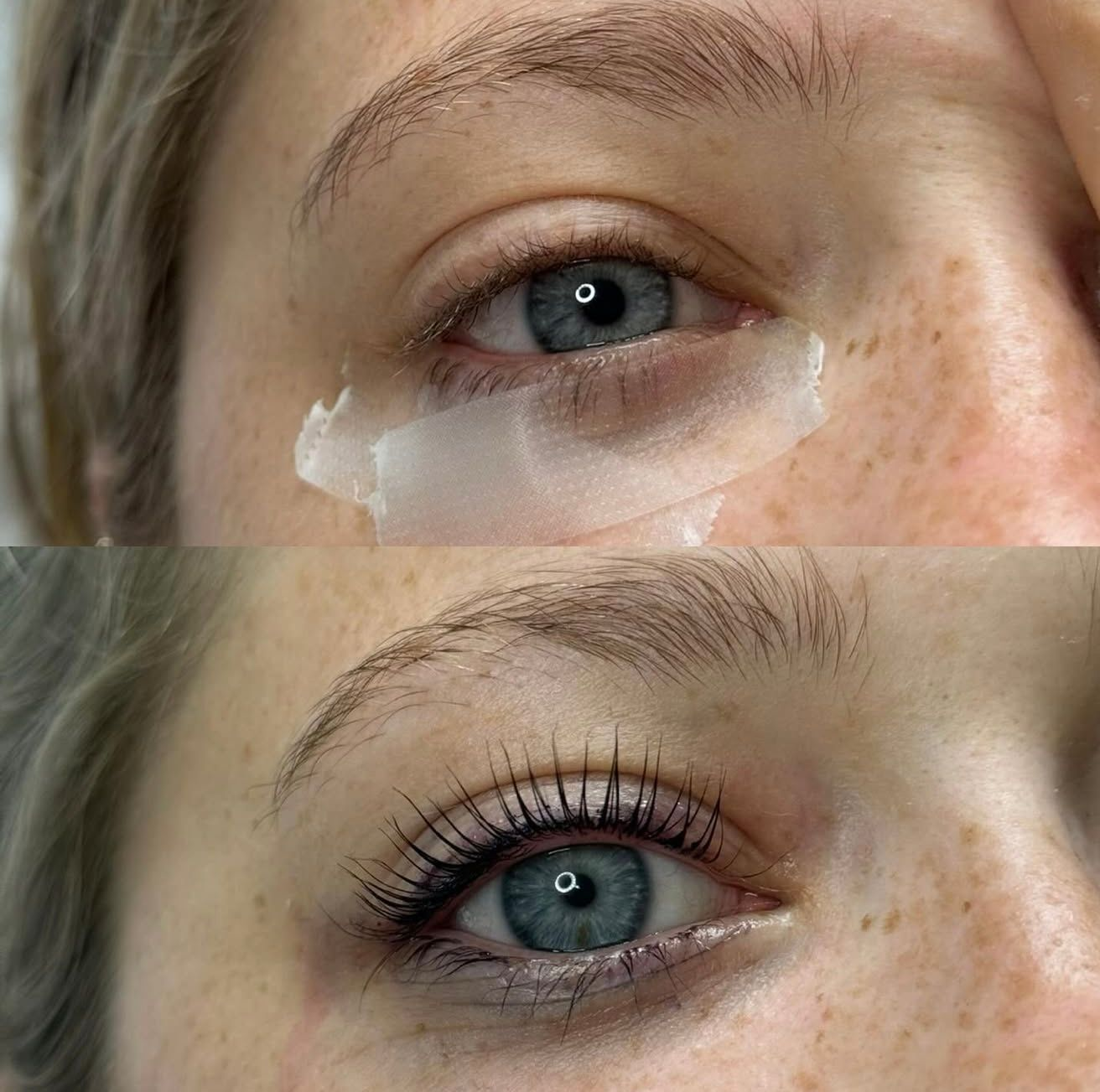 Korean lash lift before and after — dramatic natural curl